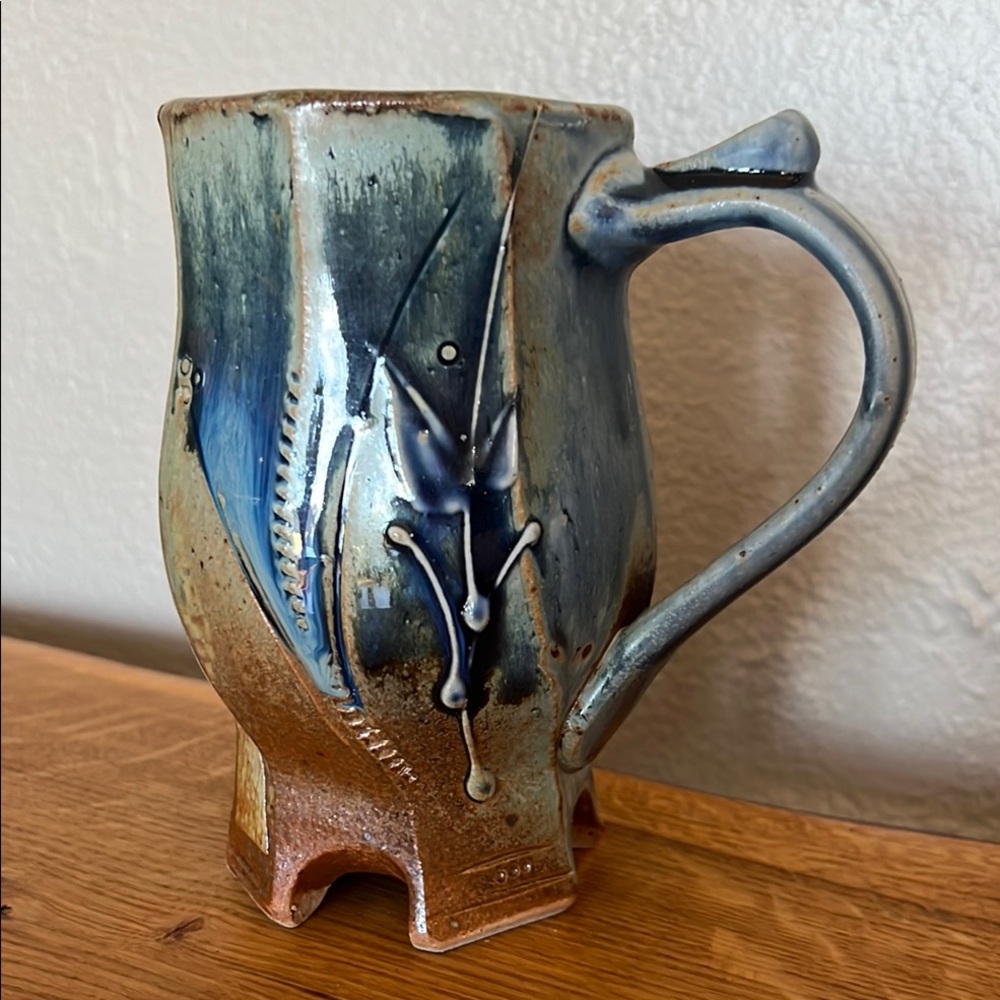 Pottery mug Hand Crafted Blue and Brown Ceramic Art Mug